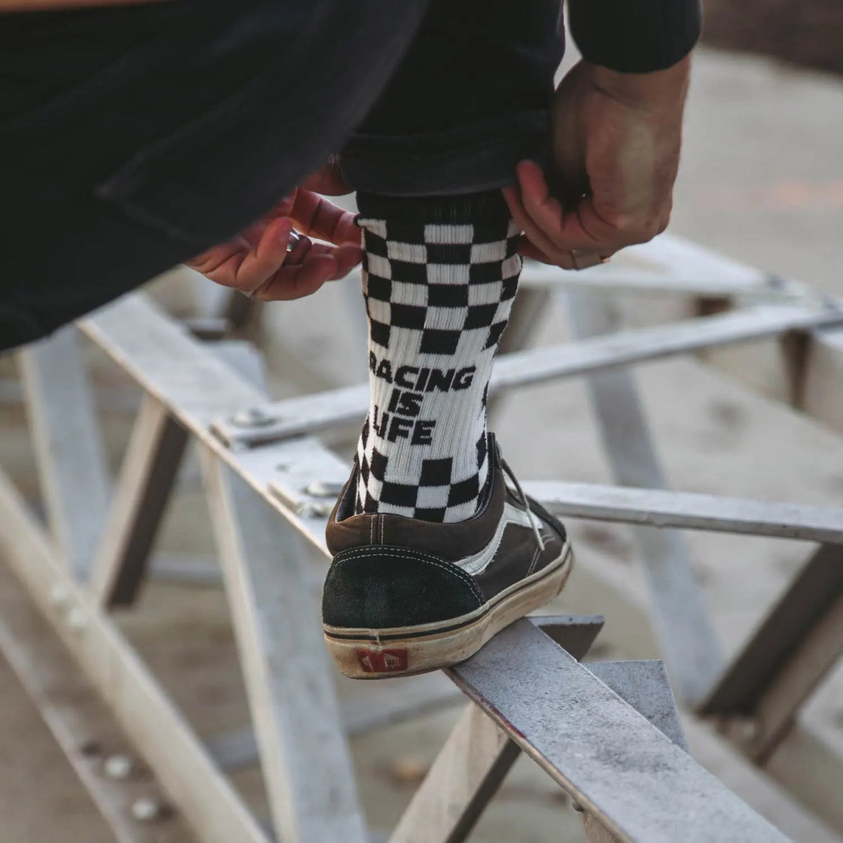 Age of Glory Racing Socks in Black and White Checkered