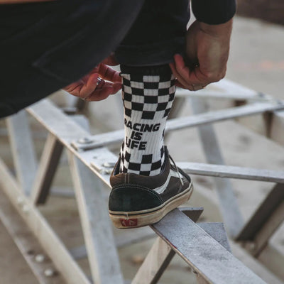 Age of Glory Racing Socks in Black and White Checkered