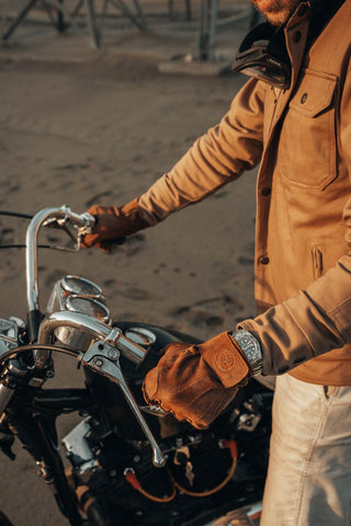 Age of Glory Rover Leather CE Waxed Gloves in Caramel Suede - available at Veloce Club