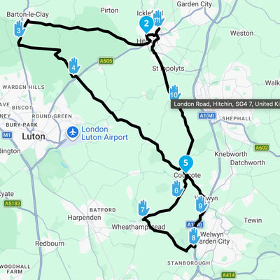 Veloce Club Barton to Welwyn Loop GPX Route | 42 Mile Motorcycle Ride | Hertfordshire