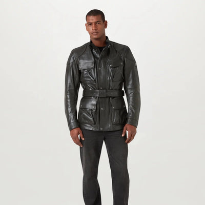 Belstaff Trialmaster Hand Waxed Leather Jacket - Dark Belstaff Olive | Veloce Club