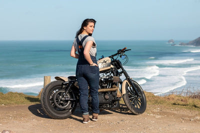 MotoGirl Daisy Dungarees in Blue available at Veloce Club
