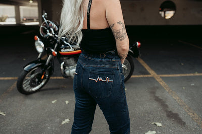 MotoGirl Ellie Women's Motorcycle Jeans in Blue - available at Veloce Club