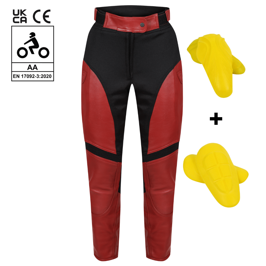 Fiona Red Leather Trousers - available at Veloce Club