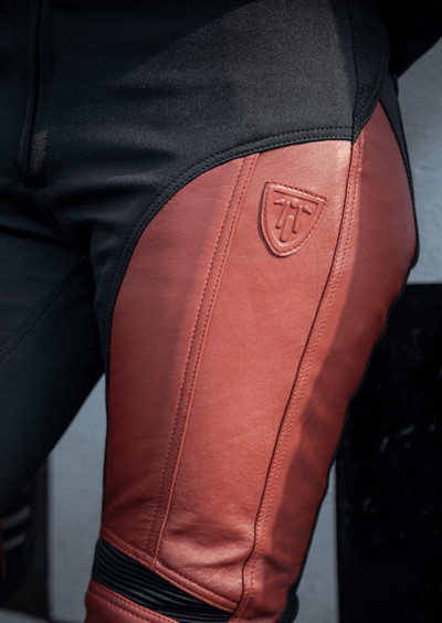 Fiona Red Leather Trousers - available at Veloce Club