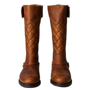 Goldtop The Quilted Trophy Motorcycle Boots - Waxed Brown - available at Veloce Club