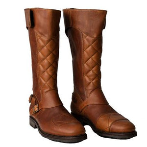 The Quilted Trophy Motorcycle Boots - Waxed Brown