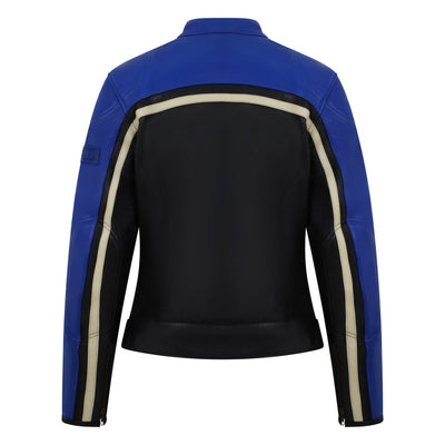 MotoGirl Hayley Blue Leather Jacket available at Veloce Club