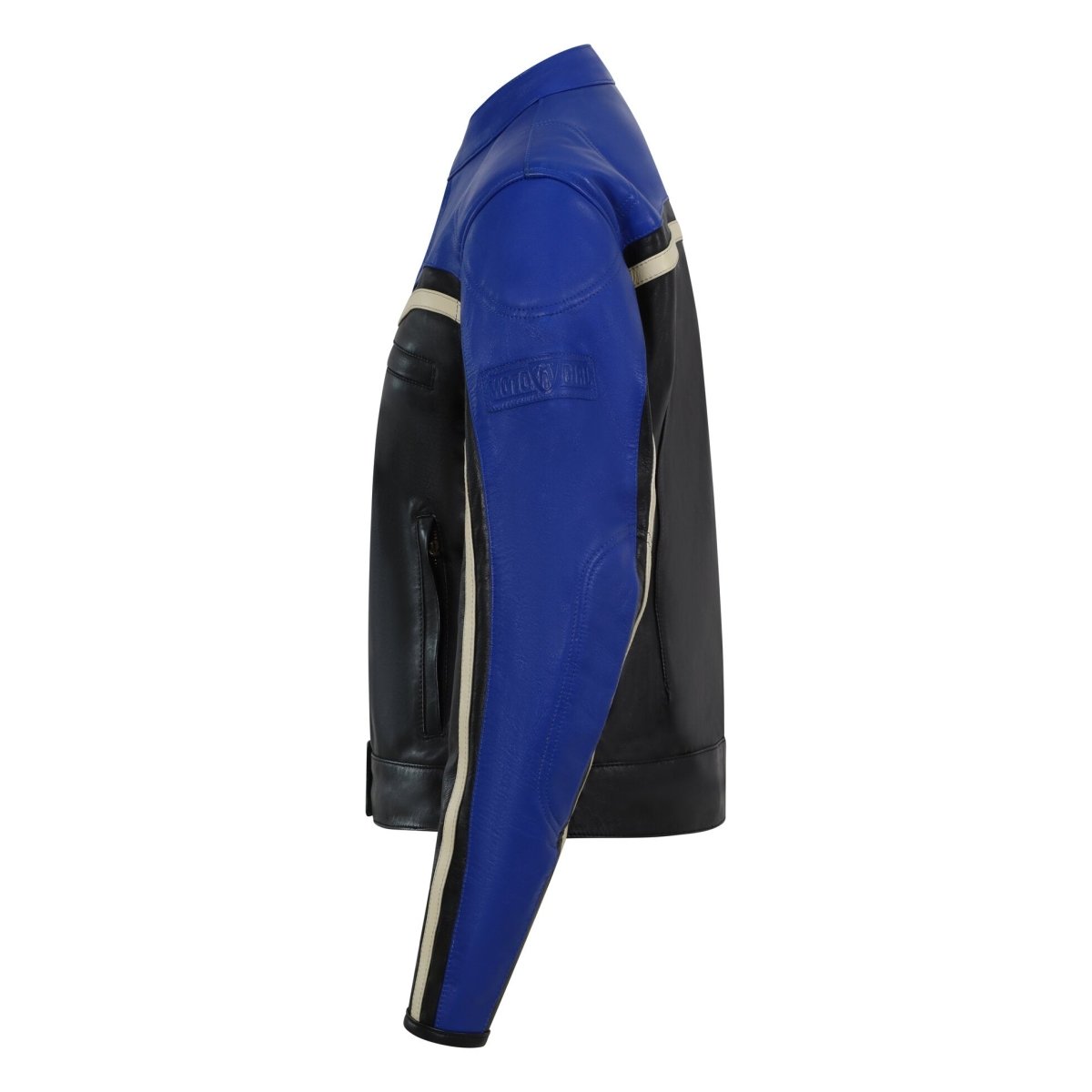 MotoGirl Hayley Blue Leather Jacket available at Veloce Club