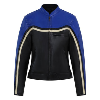 Hayley Blue Leather Jacket - available at Veloce Club