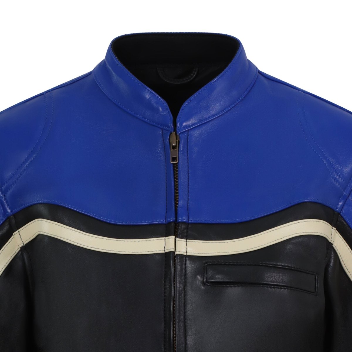 MotoGirl Hayley Blue Leather Jacket available at Veloce Club