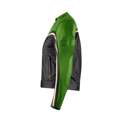 MotoGirl Hayley Green Leather Jacket available at Veloce Club