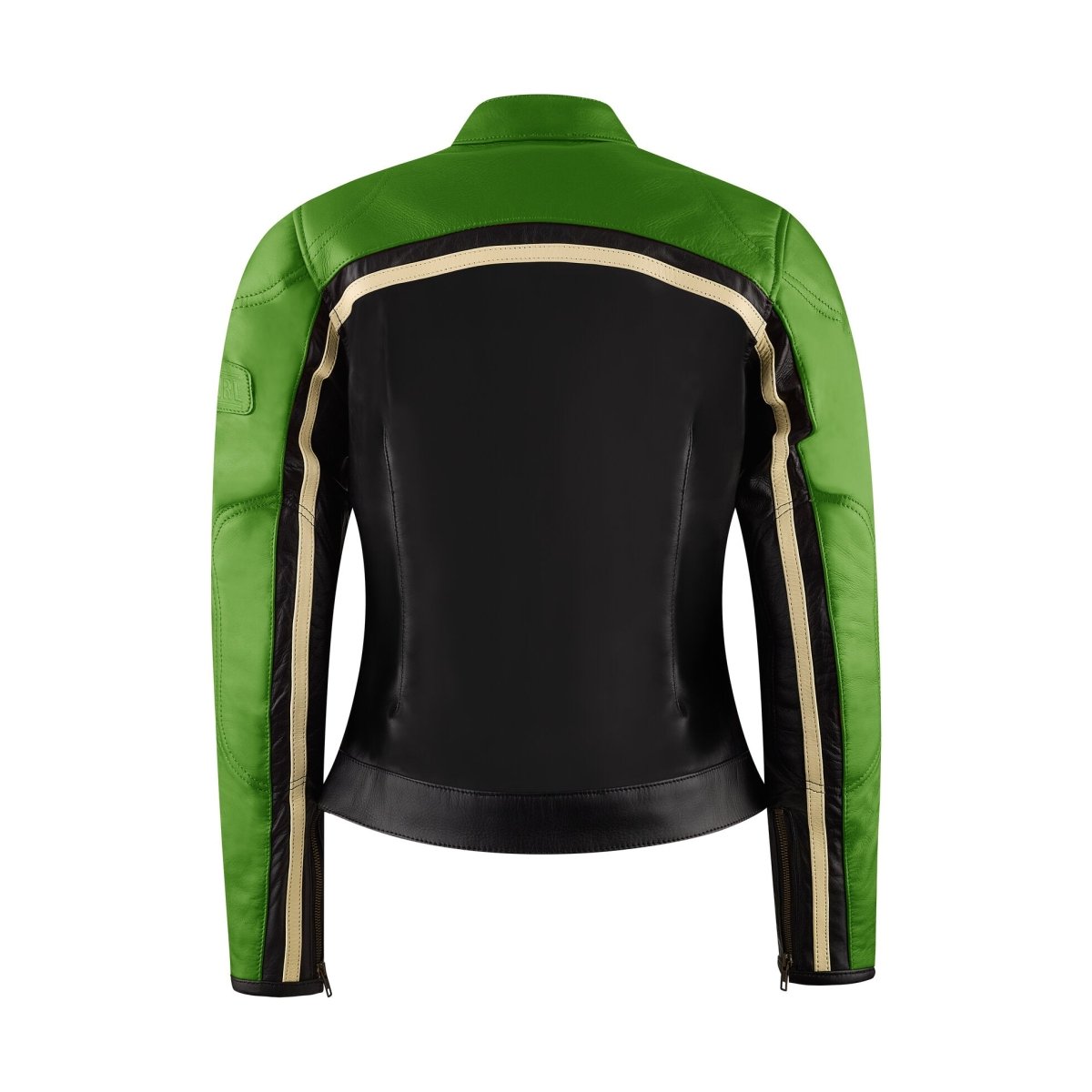 MotoGirl Hayley Green Leather Jacket available at Veloce Club