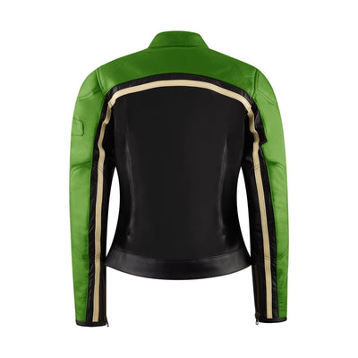 MotoGirl Hayley Green Leather Jacket available at Veloce Club