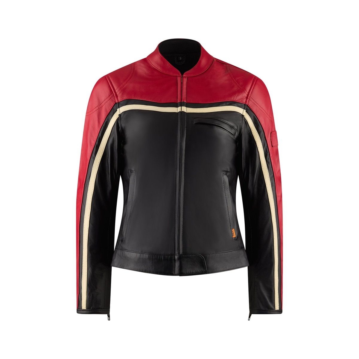 MotoGirl Hayley Red Leather Jacket available at Veloce Club