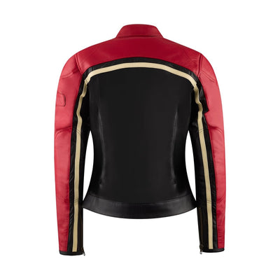 MotoGirl Hayley Red Leather Jacket available at Veloce Club