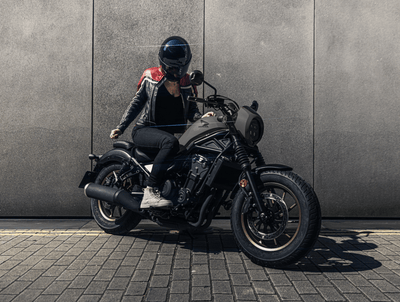 MotoGirl Hayley Red Leather Jacket available at Veloce Club