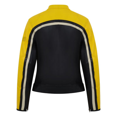 MotoGirl Hayley Yellow Leather Jacket available at Veloce Club