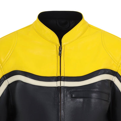 MotoGirl Hayley Yellow Leather Jacket available at Veloce Club