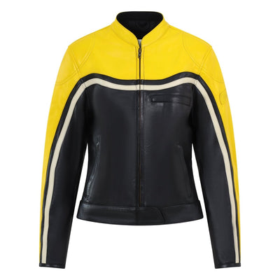 MotoGirl Hayley Yellow Leather Jacket available at Veloce Club