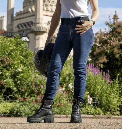MotoGirl Julia Jeggings in blue available at Veloce Club