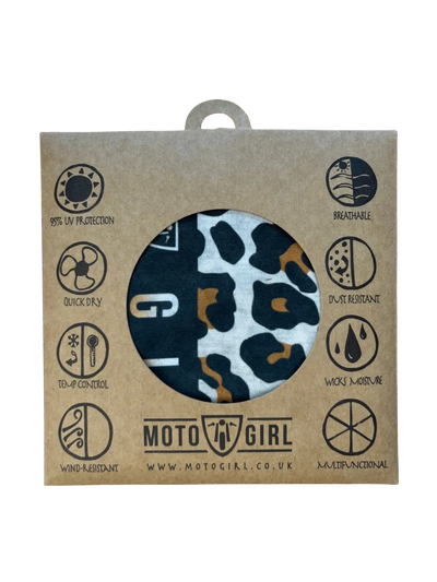 MotoGirl Leopard Neck tube available at Veloce Club