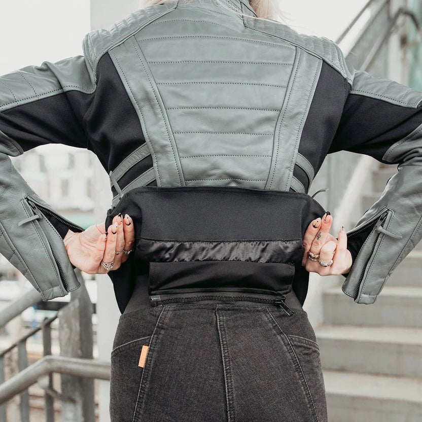 MotoGirl Amelia Leather Jacket Grey | Veloce Club