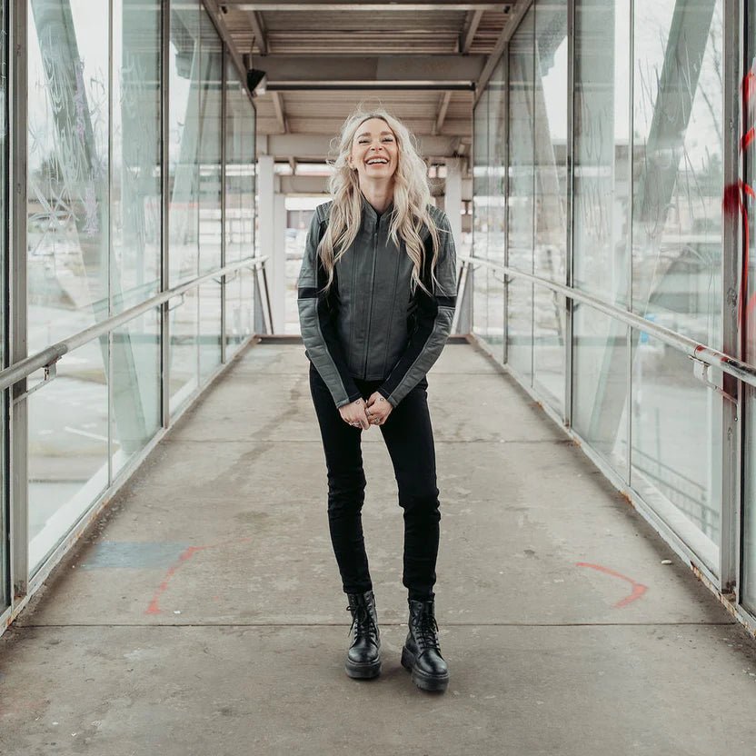 MotoGirl Amelia Leather Jacket Grey | Veloce Club