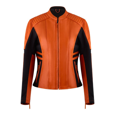 MotoGirl Amelia Leather Jacket Orange - available at Veloce Club