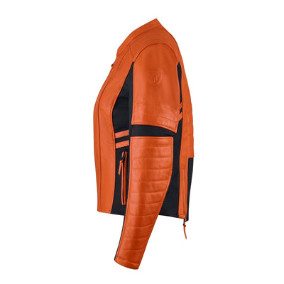 MotoGirl Amelia Leather Jacket Orange - available at Veloce Club