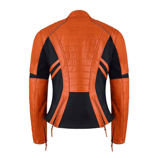 MotoGirl Amelia Leather Jacket Orange - available at Veloce Club