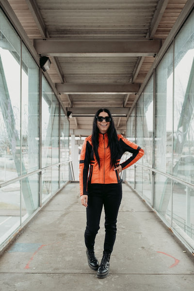 MotoGirl Amelia Leather Jacket Orange - available at Veloce Club