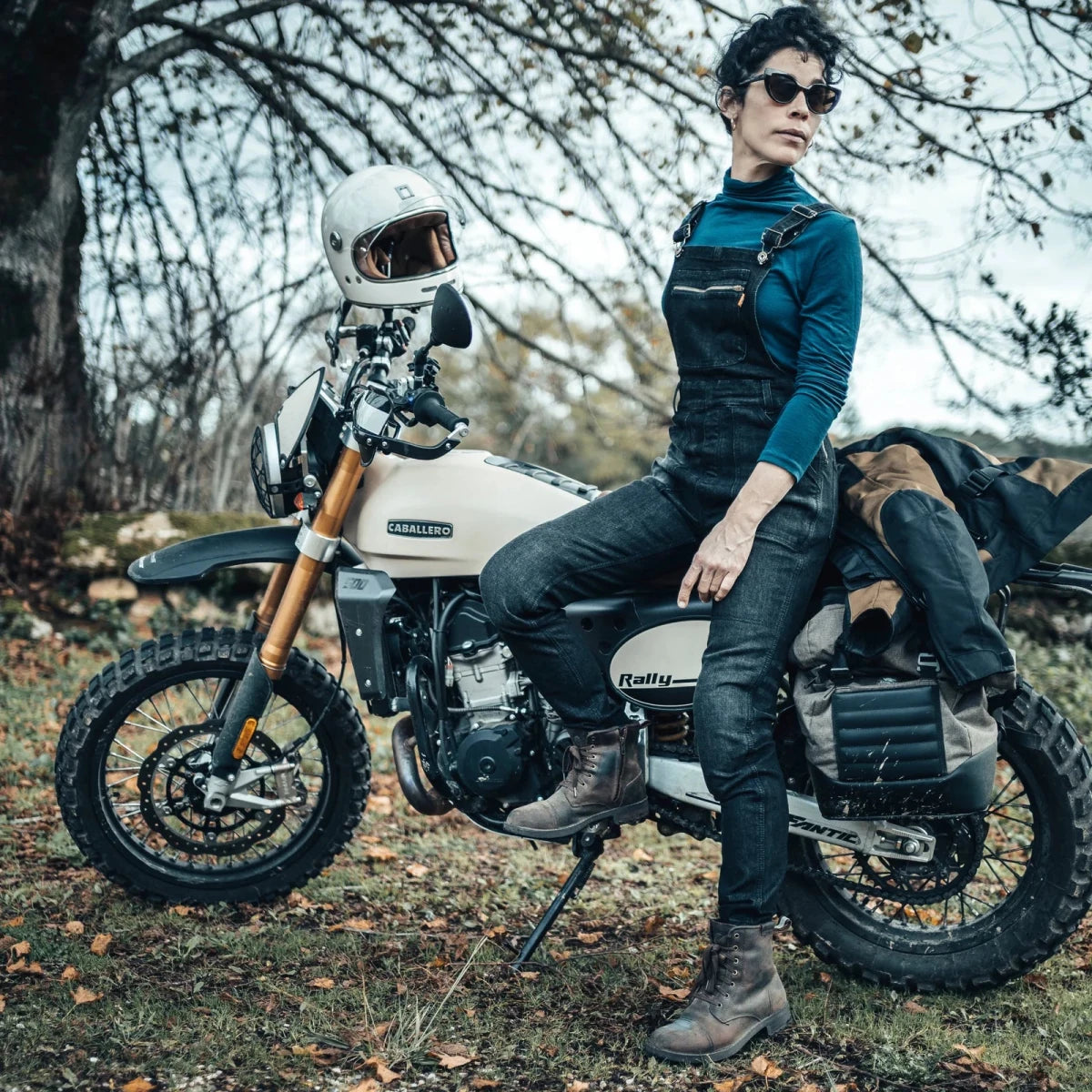 MotoGirl Daisy Dungarees in Black | Veloce Club