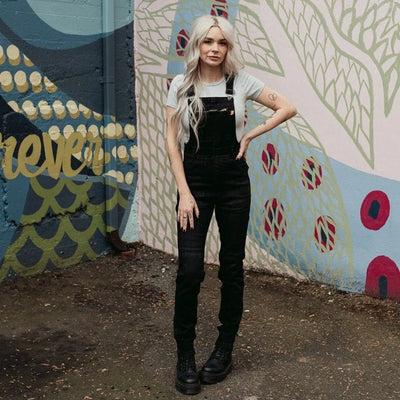 MotoGirl Daisy Dungarees in Black | Veloce Club