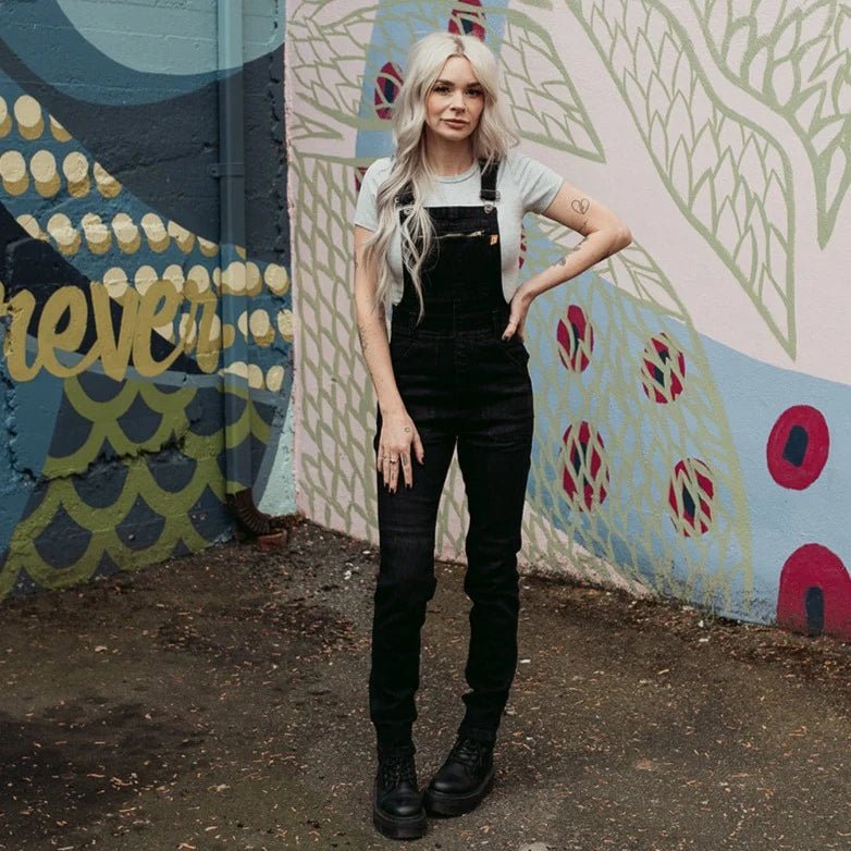 MotoGirl Daisy Dungarees in Black | Veloce Club