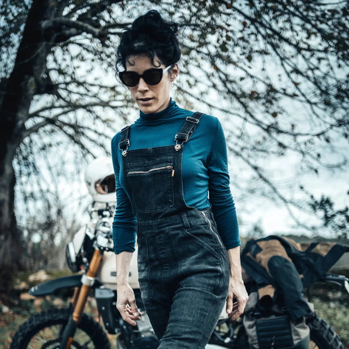 MotoGirl Daisy Dungarees in Black | Veloce Club