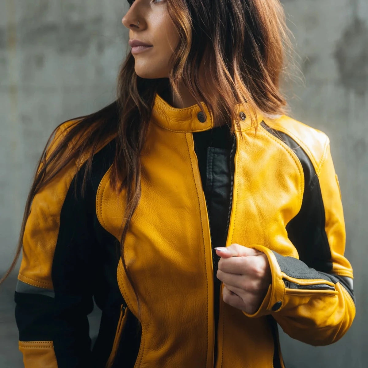 MotoGirl Fiona Yellow Leather Jacket | Veloce Club