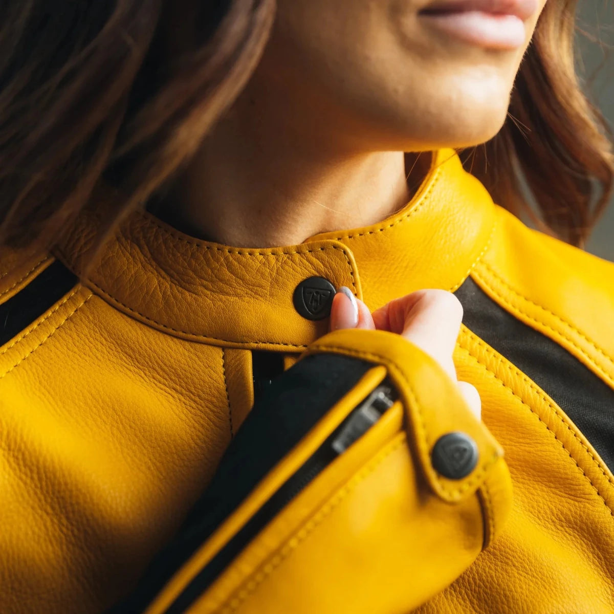 MotoGirl Fiona Yellow Leather Jacket | Veloce Club