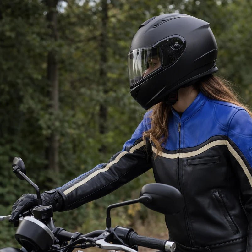 MotoGirl Hayley Blue Leather Jacket | Veloce Club