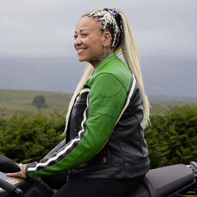 MotoGirl Hayley Green Leather Jacket | Veloce Club