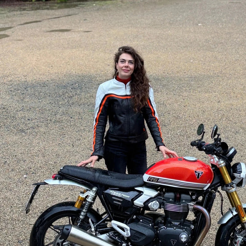MotoGirl Hayley White Leather Jacket | Veloce Club