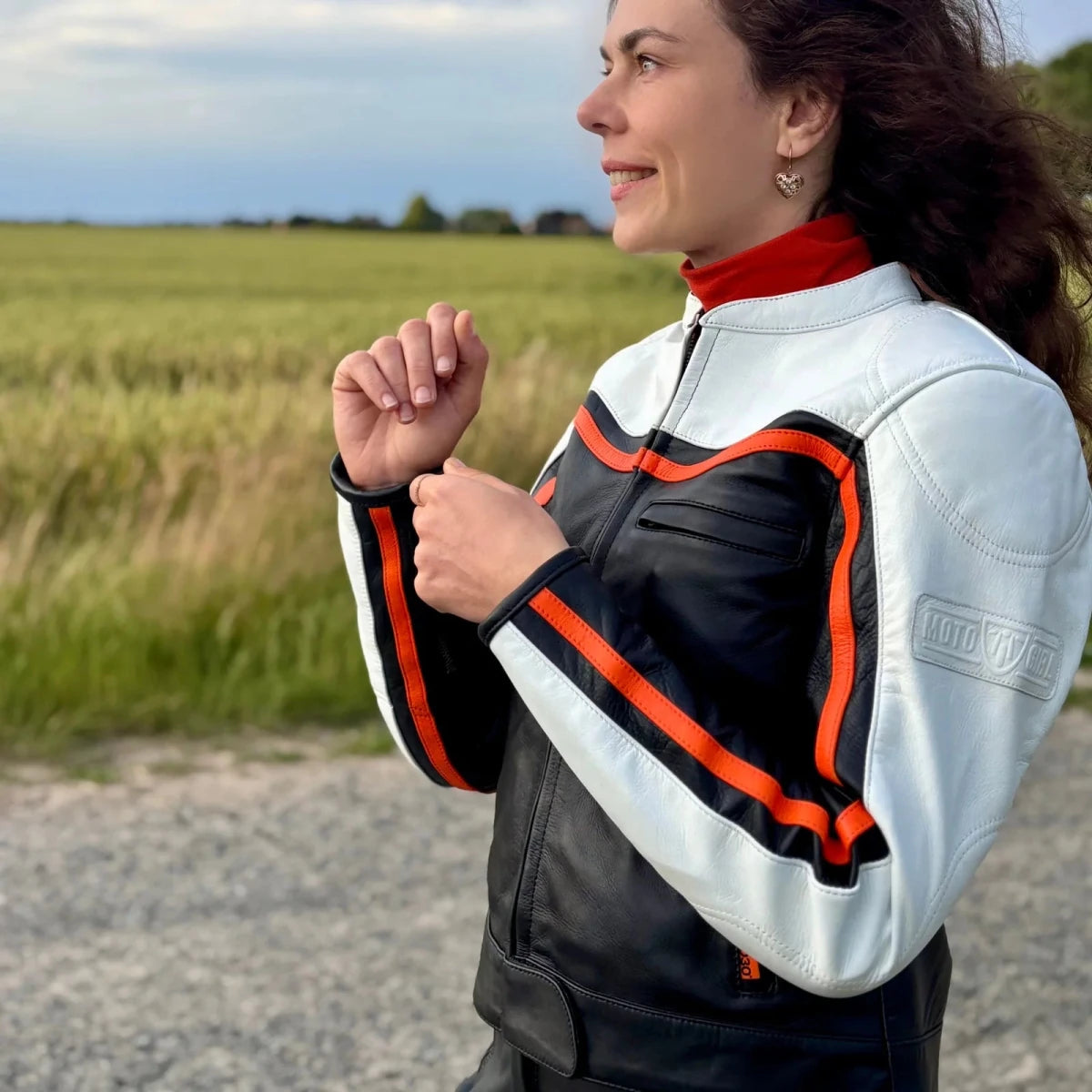 MotoGirl Hayley White Leather Jacket | Veloce Club