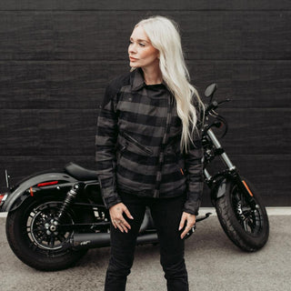 MotoGirl Jessie Flannel Jacket in Grey - available at Veloce Club