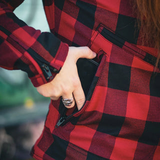 MotoGirl Jessie Flannel Jacket in Red - available at Veloce Club