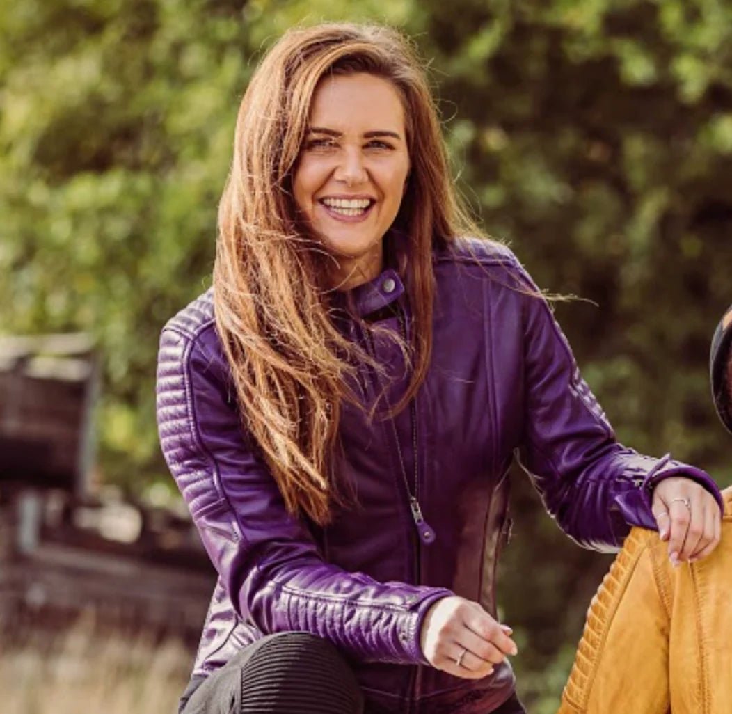 MotoGirl Valerie Leather Jacket in Purple | Veloce Club