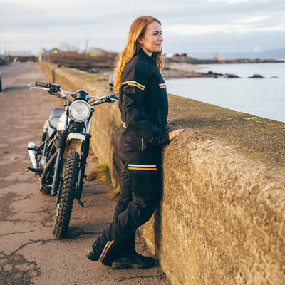 MotoGirl Vanessa Jacket and Vanessa Trousers in Black available at Veloce Club