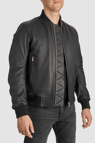Pando Moto Falcon Leather Aviator Jacket in Black - available at Veloce Club