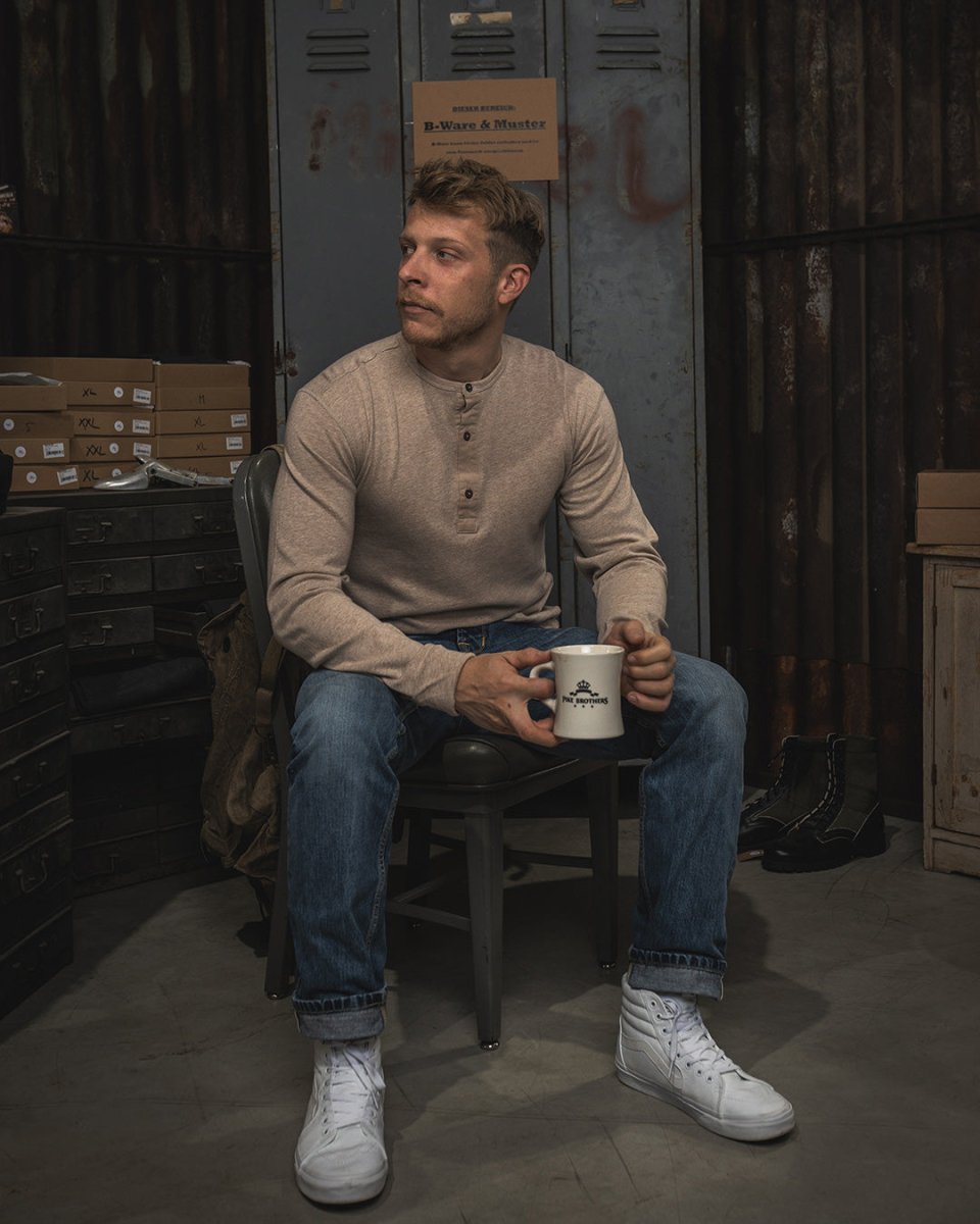 Pike Brothers 1927 Henley Shirt Long Sleeve in Ecru - available at Veloce Club