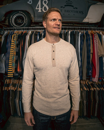 Pike Brothers 1927 Henley Shirt Long Sleeve in Ecru - available at Veloce Club