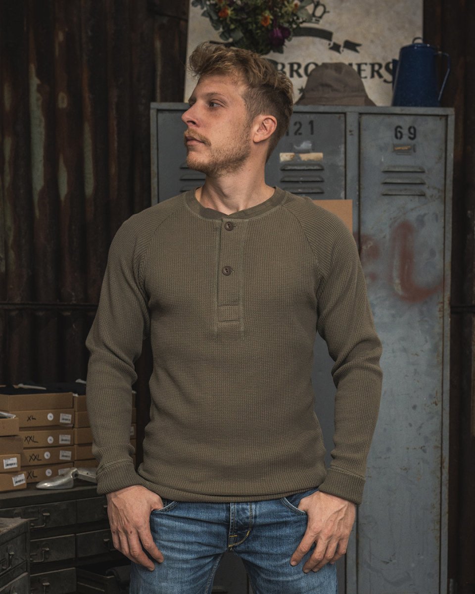 Pike Brothers 1936 Waffle Shirt Army - available at Veloce Club